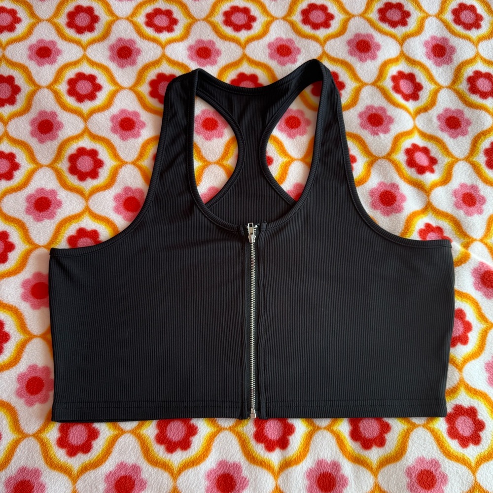 Black Zipper Front Sleeveless Razor Back Crop Top